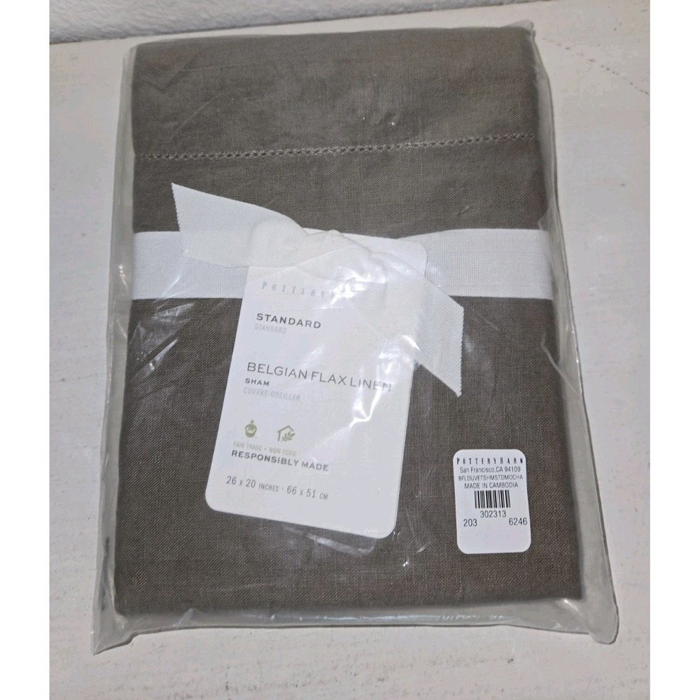 Pottery Barn STANDARD Pillow Shams 26x20" Mocha Brown Belgian Flax Linen NEW